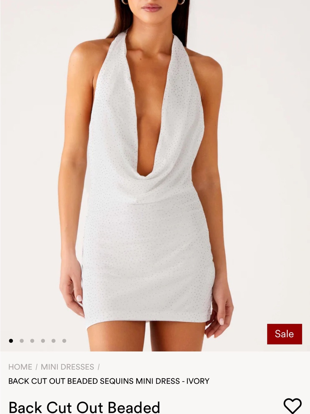 Peppermayo Ivory Beaded Cowl Neck Mini Dress